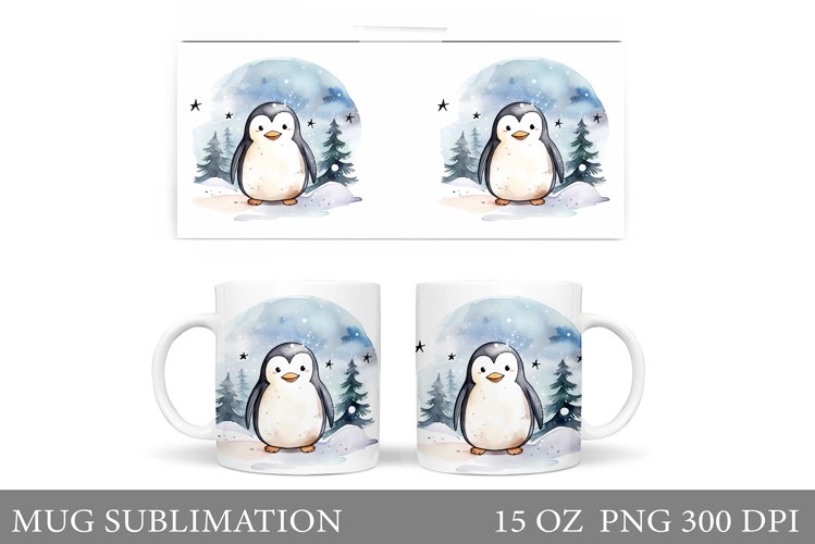 Winter Penguin Mug Sublimation. Cute Penguin Mug Design example image 1