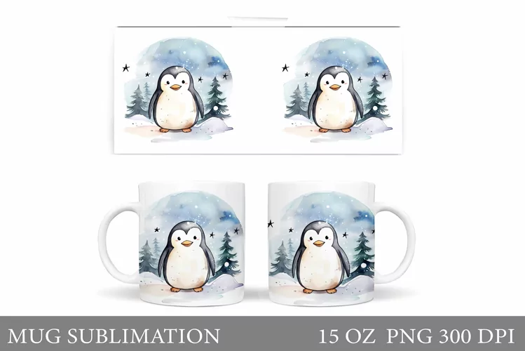 Winter Penguin Mug Sublimation. Cute Penguin Mug Design