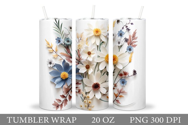 3D Flowers Tumbler Design. Flowers Tumbler Wrap Sublimation