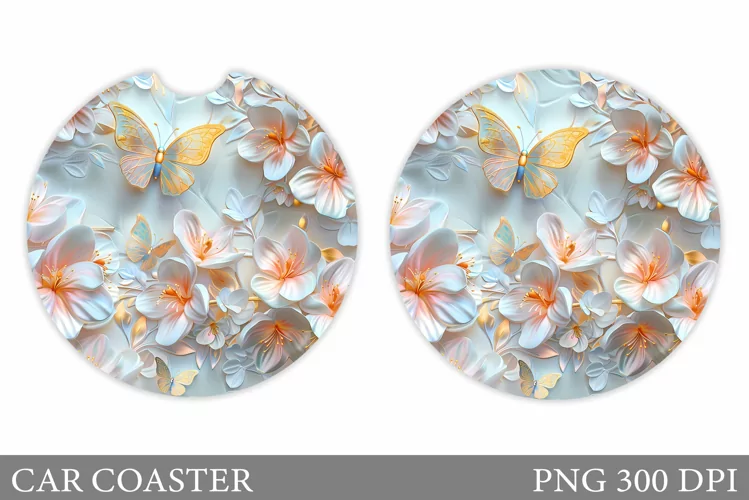 Flowers Car Coaster Design. Butterflies Car Coaster