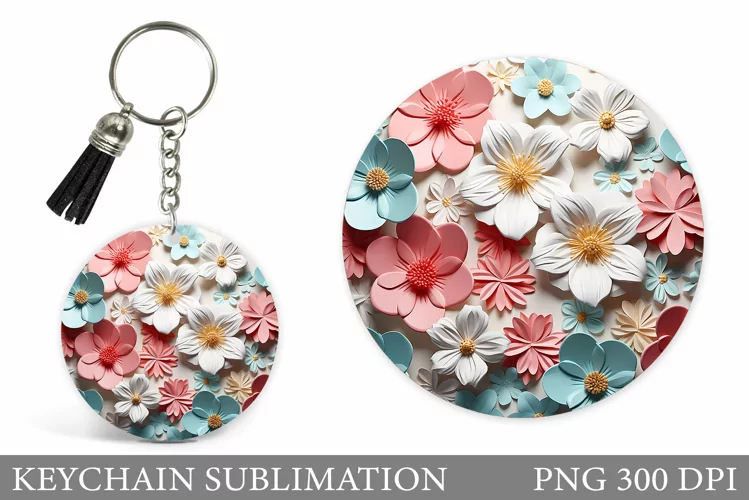 3D Flowers Keychain Design. Flowers Keychain Sublimation