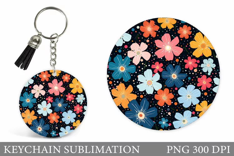 Daisy Flowers Keychain Design. Flowers Round Keychain