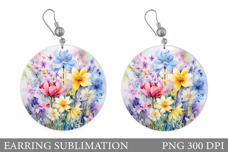 Wildflowers Earring Sublimation. Round Earring Design