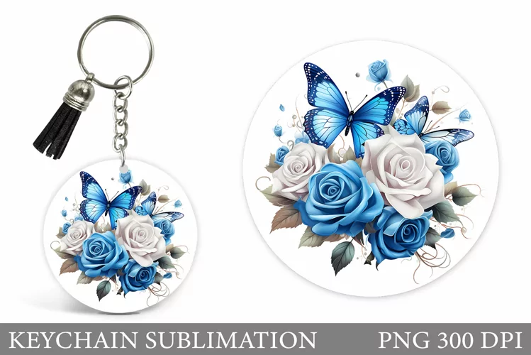 Butterfly Keychain Design. Flowers Keychain Template