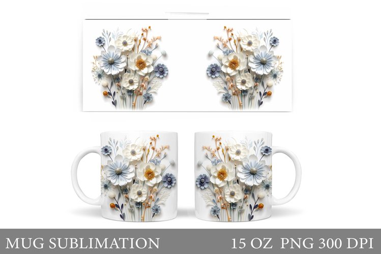 Flowers Mug Wrap Sublimation. 3D Flowers Mug Design example image 1