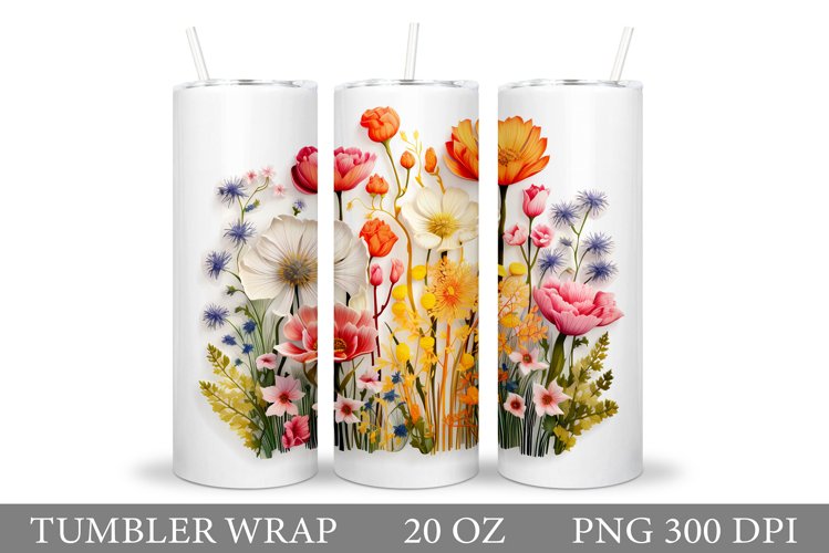3D Flowers Tumbler Design. Wildflowers Tumbler Sublimation