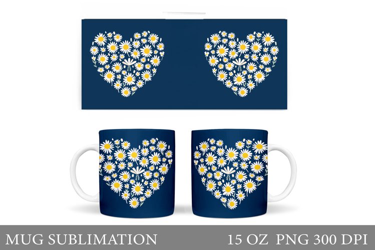 Daisy Flowers Mug Sublimation. Flowers Mug Wrap Design example image 1