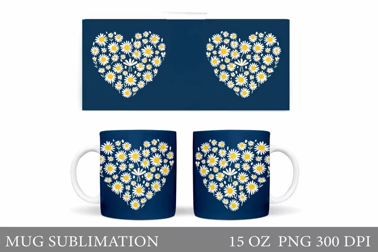 Daisy Flowers Mug Sublimation. Flowers Mug Wrap Design