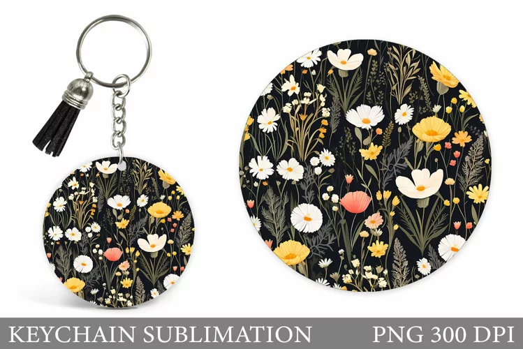 Flowers Keychain Sublimation. Wildflowers Keychain Design