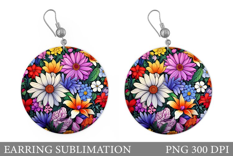 Flowers Earring Sublimation. Flowers Round Earring