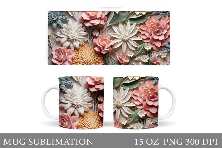 3D Flowers Mug Sublimation. Flowers Mug Template