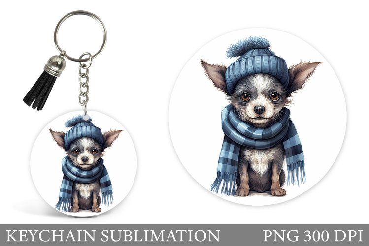 Dog Keychain Design. Winter Dog Round Keychain Sublimation example image 1