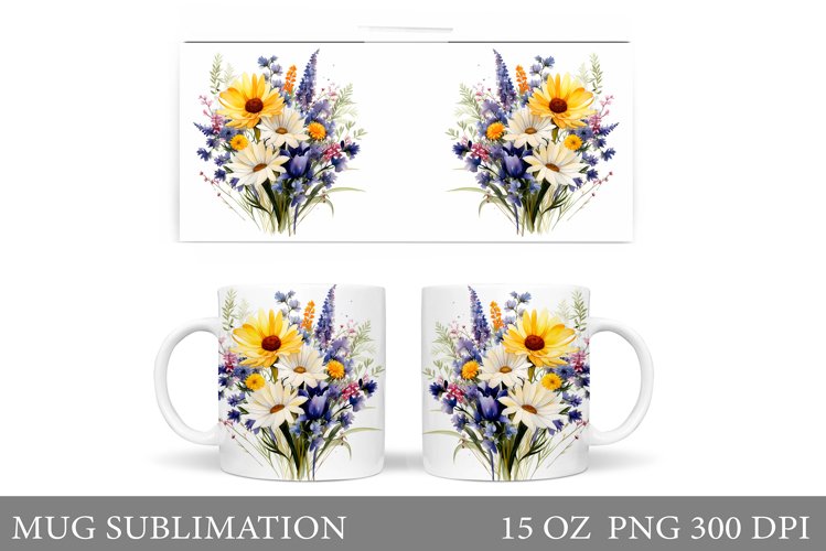 Wildflowers Mug Sublimation. Flowers Mug Wrap Design example image 1