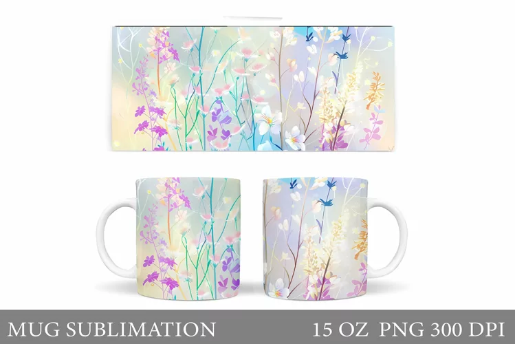 Wildflowers Mug Design. Flowers Mug Sublimation