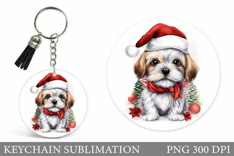 Christmas Dog Keychain. Winter Dog Keychain Sublimation
