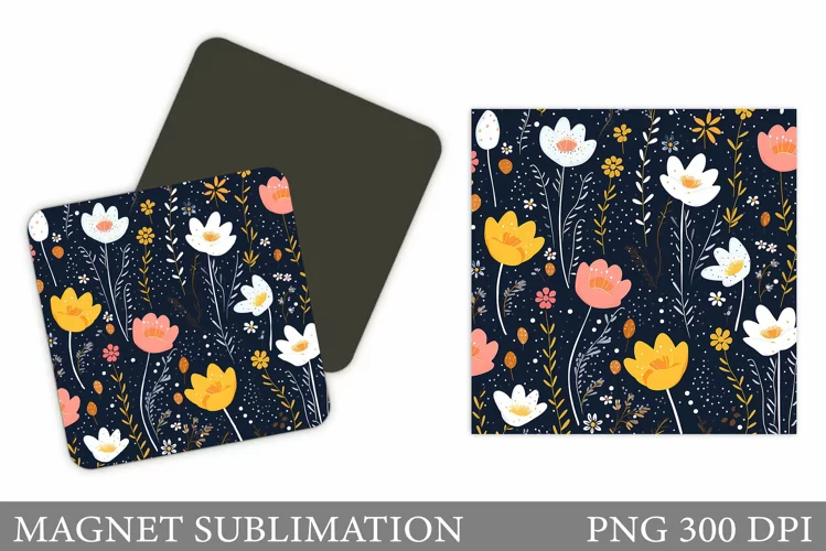 Flowers Square Magnet Design. Wildflowers Magnet Sublimation