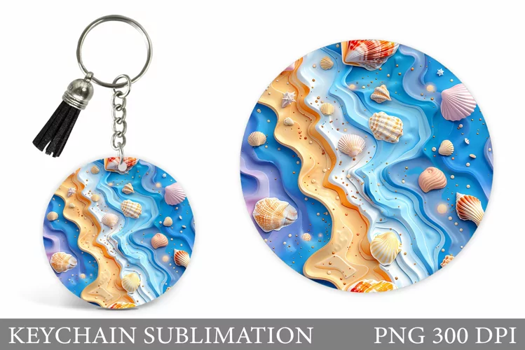 3D Seashell Keychain Sublimation. Sea Keychain Design