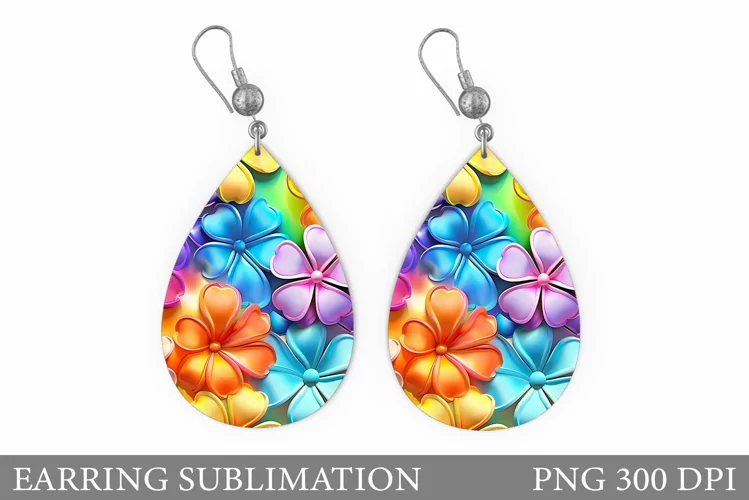 3D Flowers Earring Design. Flowers Teardrop Earring Template