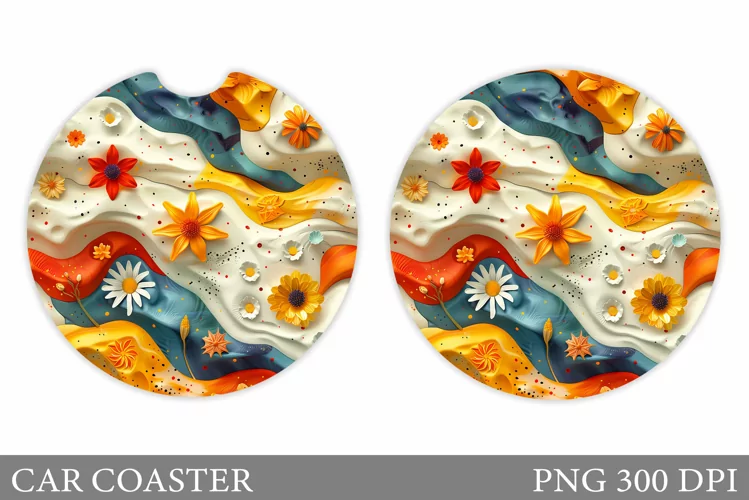 Flowers Car Coaster Sublimation. Flowers Coaster Design