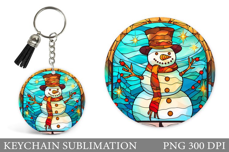 Snowman Round Keychain. Stained Glass Snowman Keychain