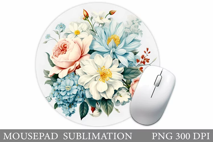 Flowers Mouse Pad Design. Flowers Round Mouse Pad Template