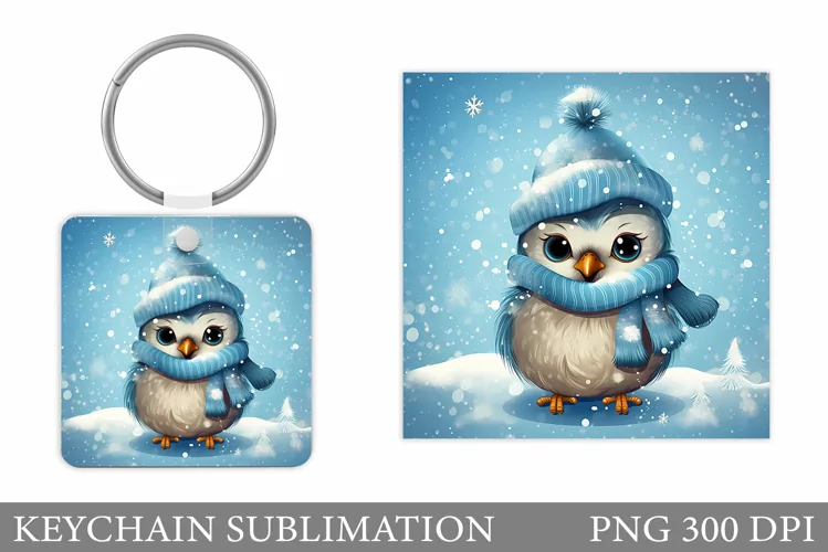 Winter Bird Keychain. Cute Bird Keychain Sublimation