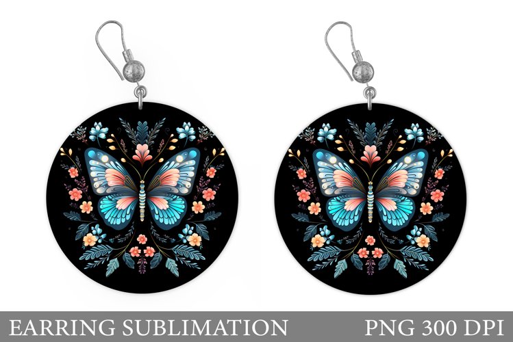 Butterfly Round Earring. Flowers Earring Sublimation example image 1
