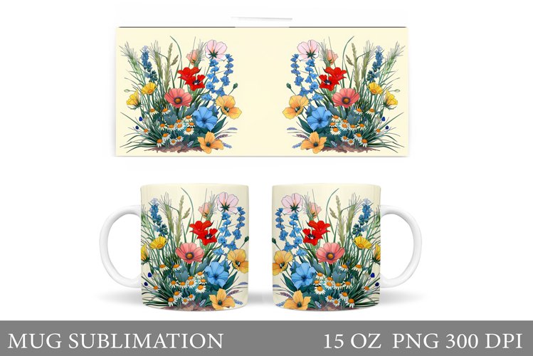 Flowers Mug Wrap Design. Wildflowers Mug Sublimation example image 1