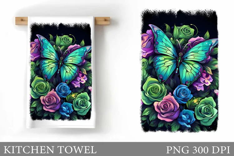 Flowers Kitchen Towel. Butterfly Kitchen Towel Sublimation