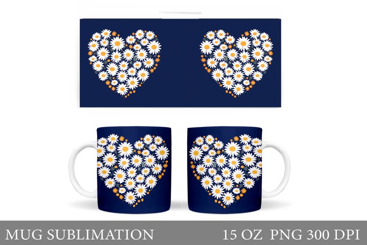 Flowers Mug Sublimation. Daisy Flowers Mug Wrap Design example image 1