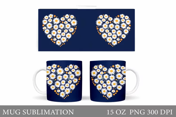Flowers Mug Sublimation. Daisy Flowers Mug Wrap Design