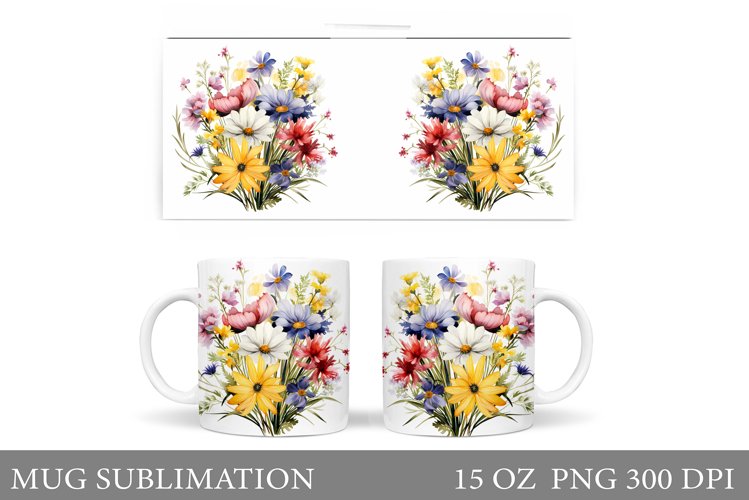 Flowers Mug Wrap Design. Wildflowers Mug Sublimation example image 1
