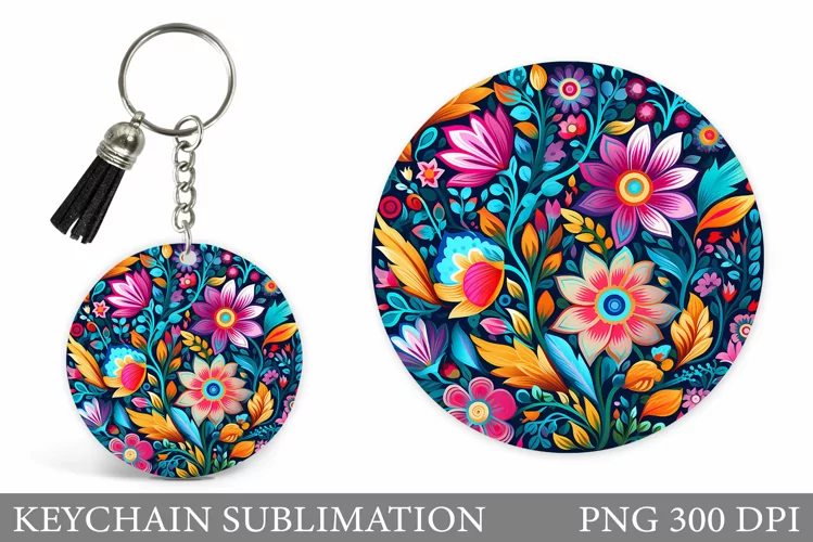 Neon Flowers Keychain Design. Flowers Keychain Sublimation
