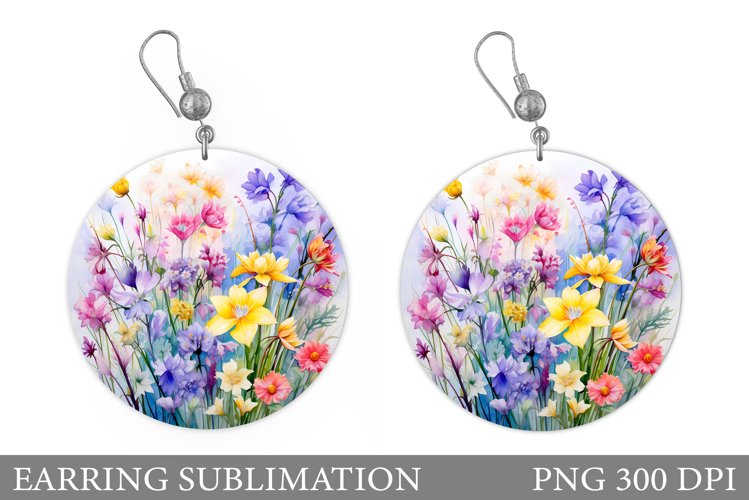 Flowers Earring Sublimation. Wildflowers Earring Design example image 1