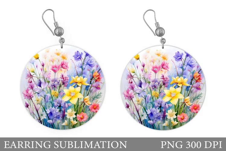 Flowers Earring Sublimation. Wildflowers Earring Design