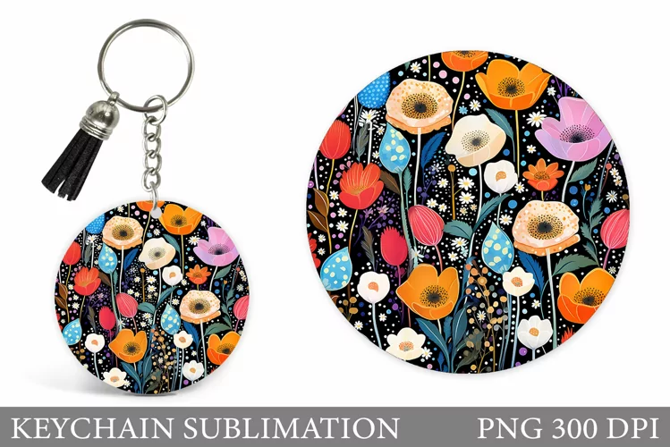 Flowers Round Keychain. Wildflowers Keychain Sublimation