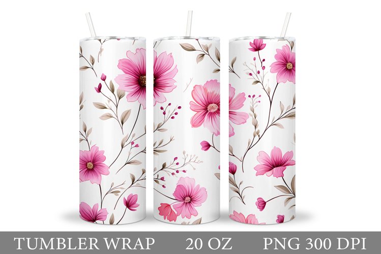 Pink Flowers Tumbler Design. Sublimation Tumbler Flowers