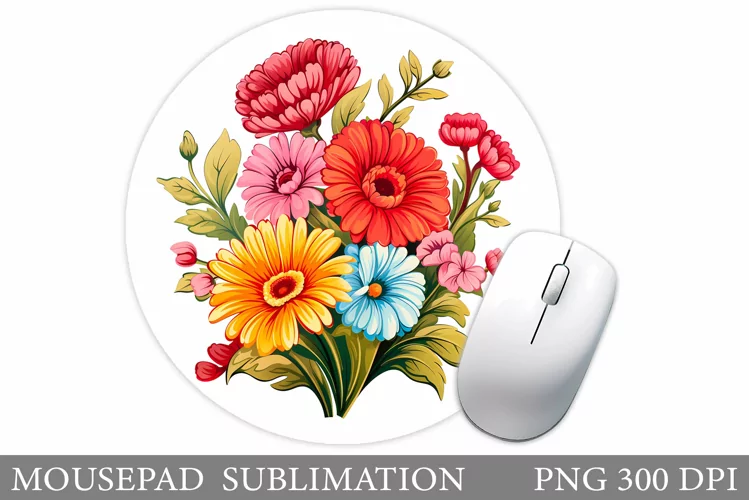 Flowers Mouse Pad Design. Flowers Round Mouse Pad Template