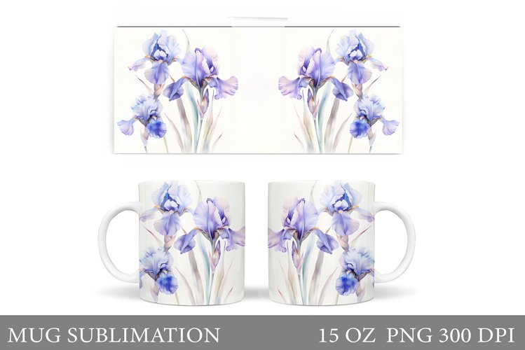 Flowers Mug Wrap Sublimation. Irises Mug Wrap Design example image 1