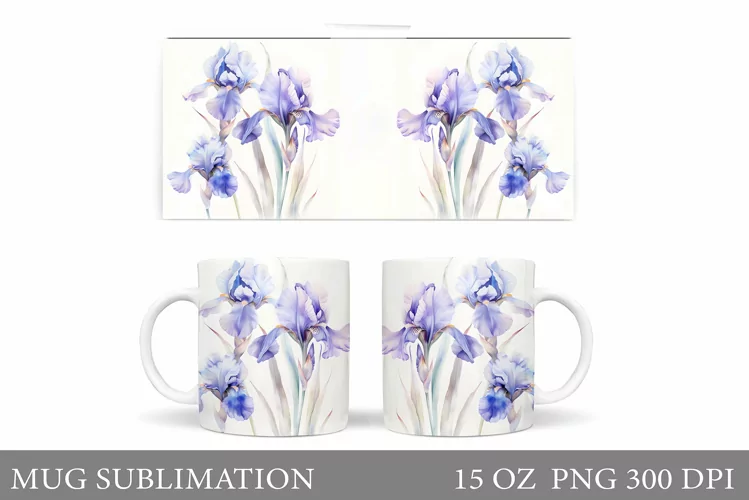 Flowers Mug Wrap Sublimation. Irises Mug Wrap Design