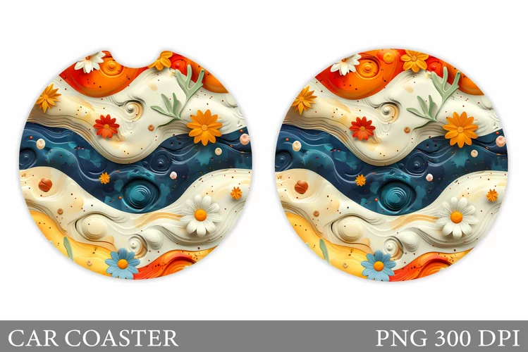 Flowers Car Coaster Design. Summer Car Coaster Template