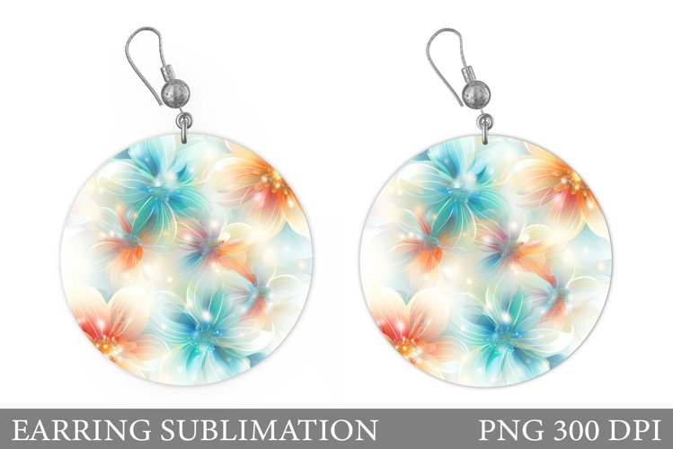 Flowers Earring Sublimation. Flowers Round Earring example image 1