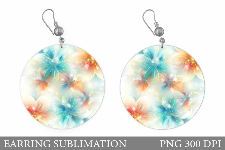 Flowers Earring Sublimation. Flowers Round Earring