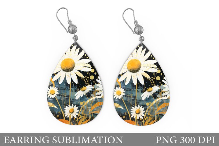 Flowers Earring Sublimation. Daisy Flowers Earring Design example image 1