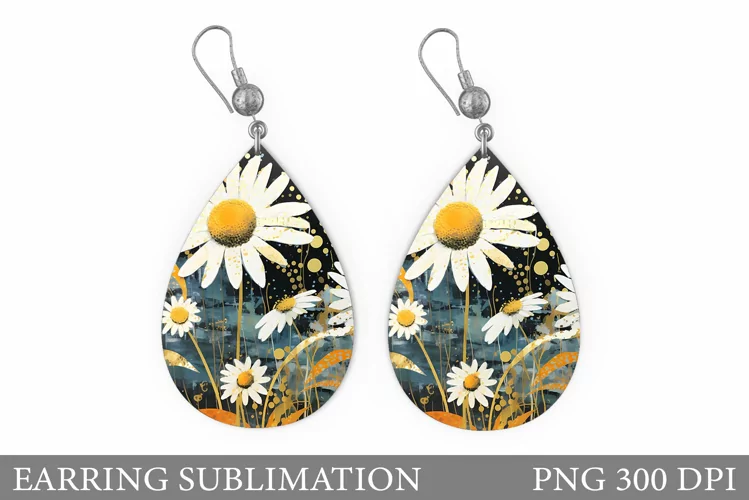 Flowers Earring Sublimation. Daisy Flowers Earring Design