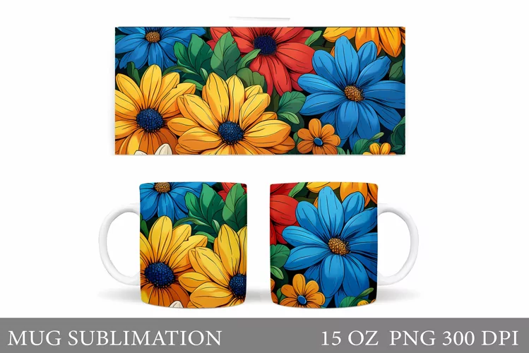 Flowers Mug Sublimation. Floral Mug Wrap Design