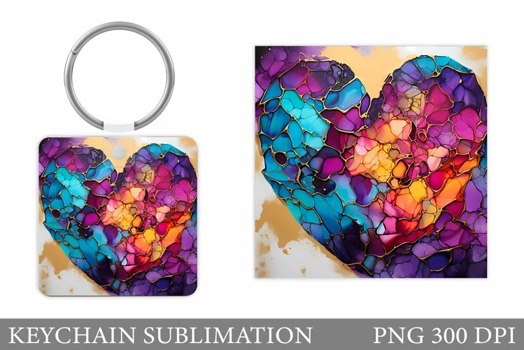 Alcohol Ink Heart Keychain. Heart Keychain Sublimation