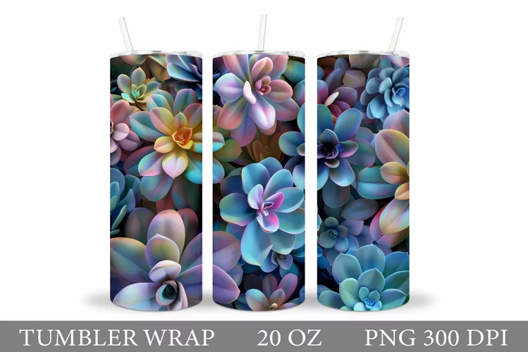 Succulents Tumbler Design. 3D Flowers Tumbler Sublimation