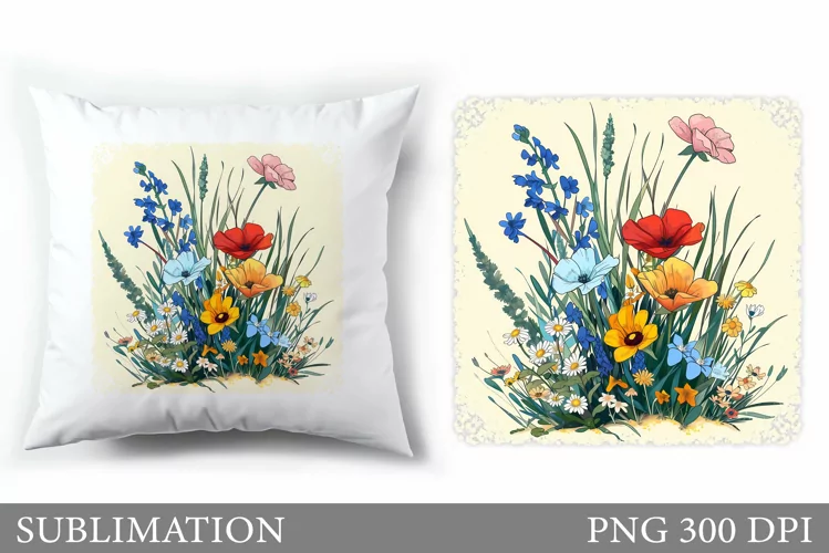 Wildflowers Pillow Design. Flowers Sublimation