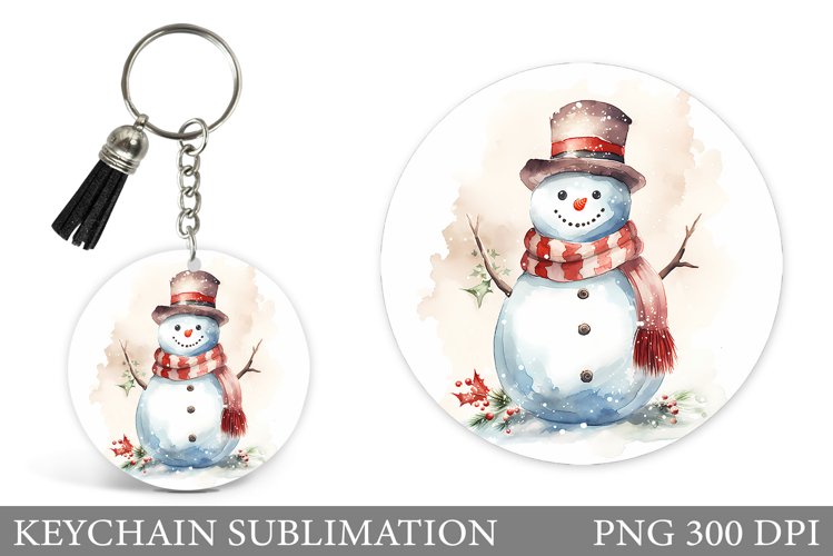 Snowman Keychain Sunlimation. Snowman Watercolor Keychain